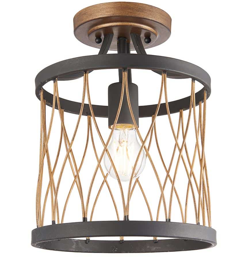 Heston 1 Light Semi Flush Ceiling Light Matt Black & Rustic Bronze