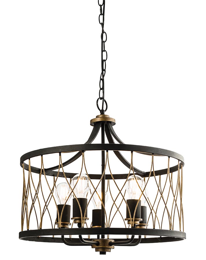 Heston 5 Light Pendant Chandelier Matt Black & Rustic Bronze