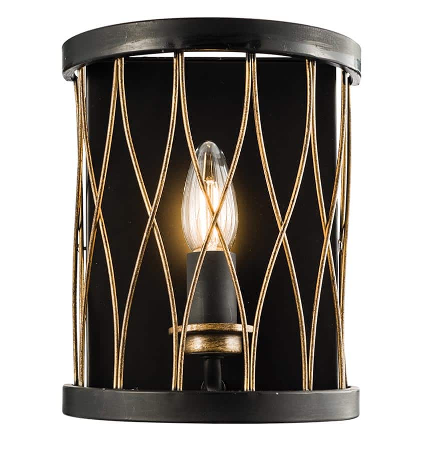 Heston 1 Light Wall Light Matt Black & Rustic Bronze