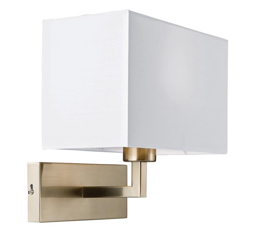 Piccolo 1 Light Switched Wall Light Satin Nickel White Shade