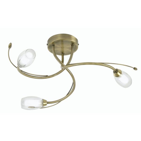 Pandora 3 arm semi flush low ceiling light in antique brass main image