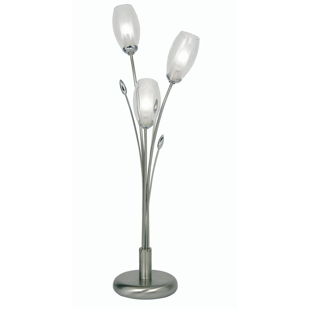 Pandora 3 Light Floral Table Lamp Antique Chrome Tulip Glass