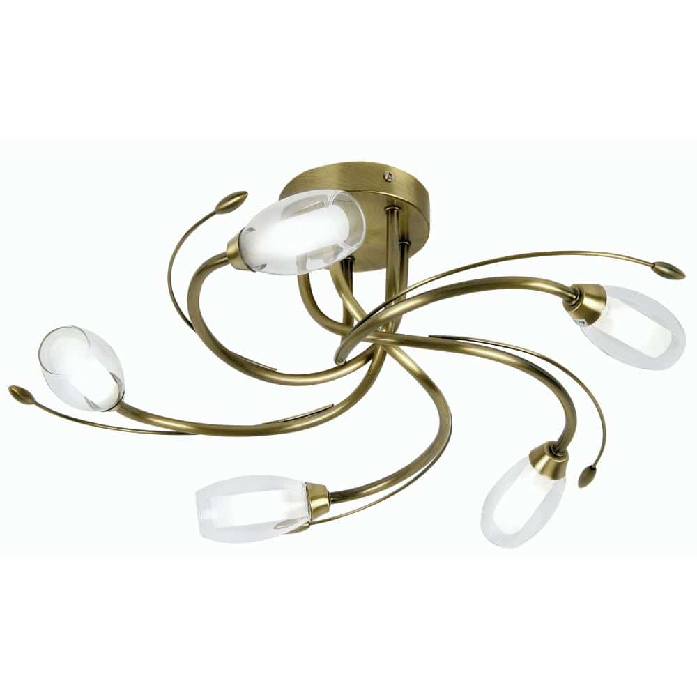 Pandora 5 Arm Semi Flush Low Ceiling Light Antique Brass