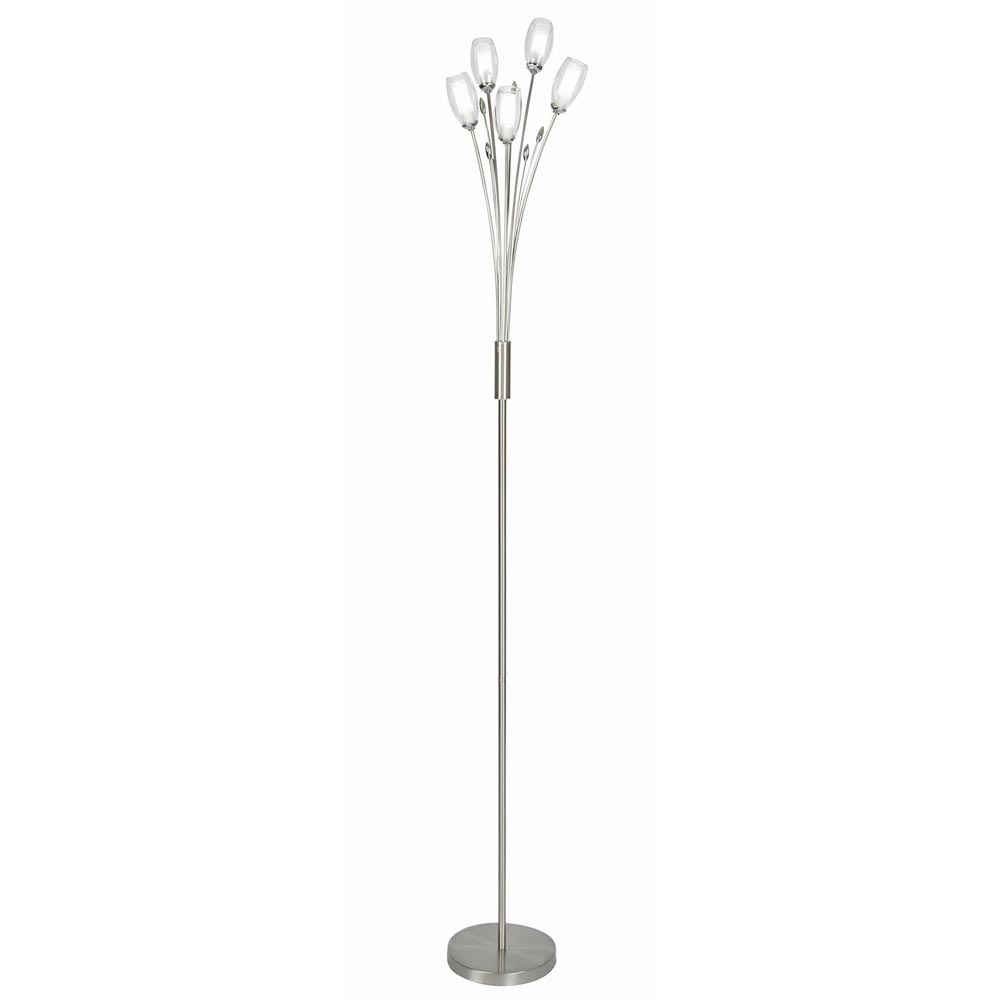 Pandora 5 Light Floral Floor Lamp Antique Chrome Tulip Glass