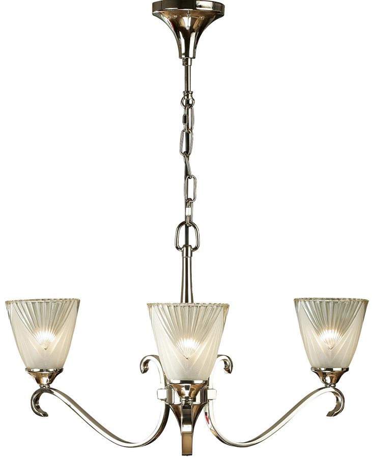 Columbia Art Deco Style 3 Light Polished Nickel Chandelier