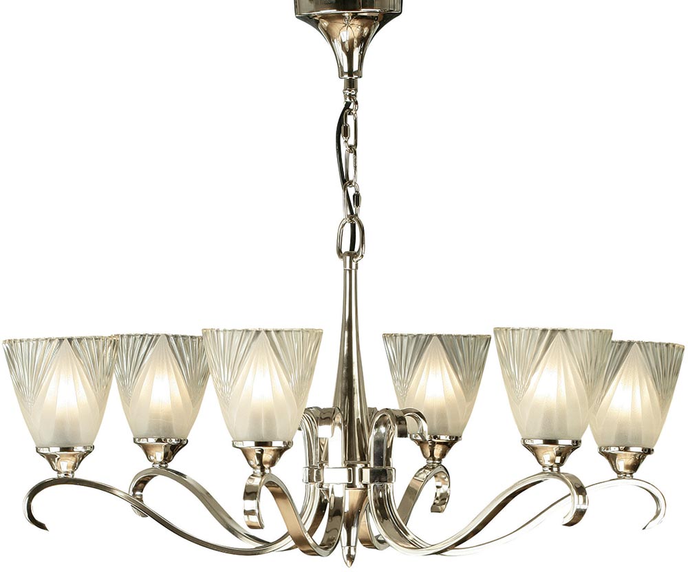 Columbia Art Deco Style 6 Light Polished Nickel Chandelier