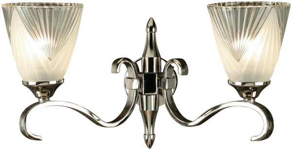 Columbia Art Deco Style 2 Lamp Polished Nickel Wall Light
