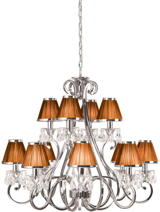 Oksana Large Nickel 12 Light Crystal Chandelier Chocolate Shades