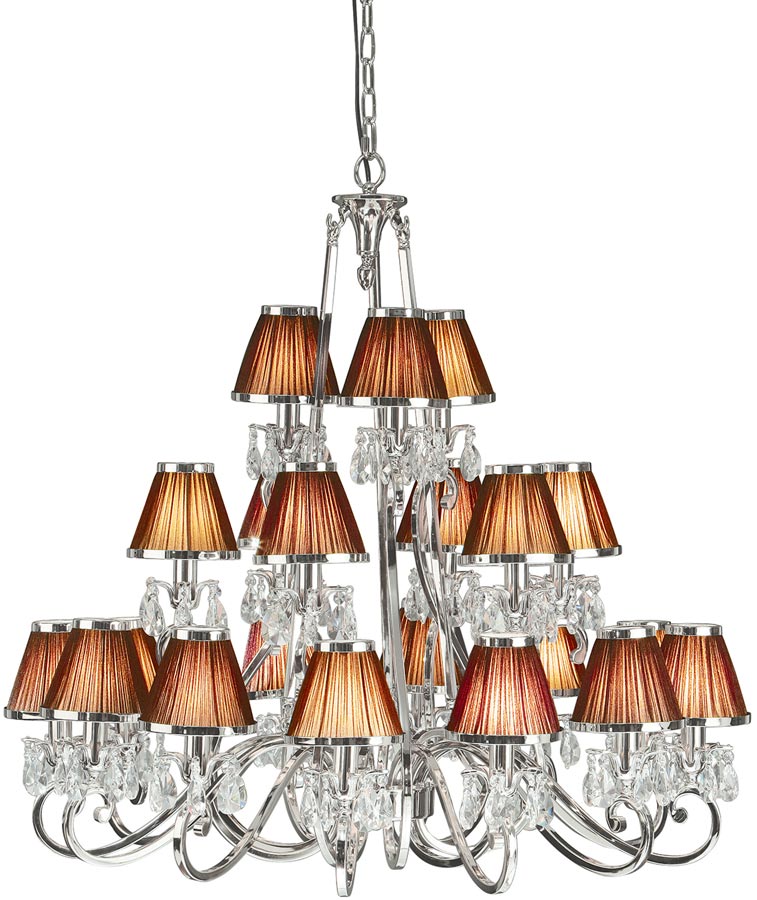 Oksana Large Nickel 21 Light Chandelier Chocolate Shades