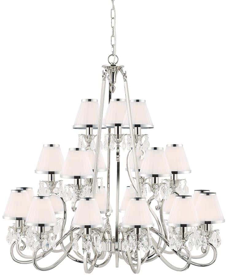 Oksana Large Nickel 21 Light Crystal Chandelier White Shades