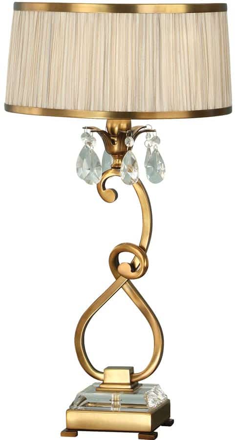 Oksana Brass Medium Table Lamp Crystal Drops Beige Shade