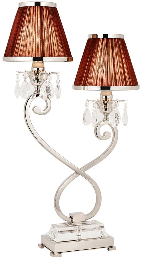 Oksana Nickel 2 Light Table Lamp Crystal Drops Chocolate Shades