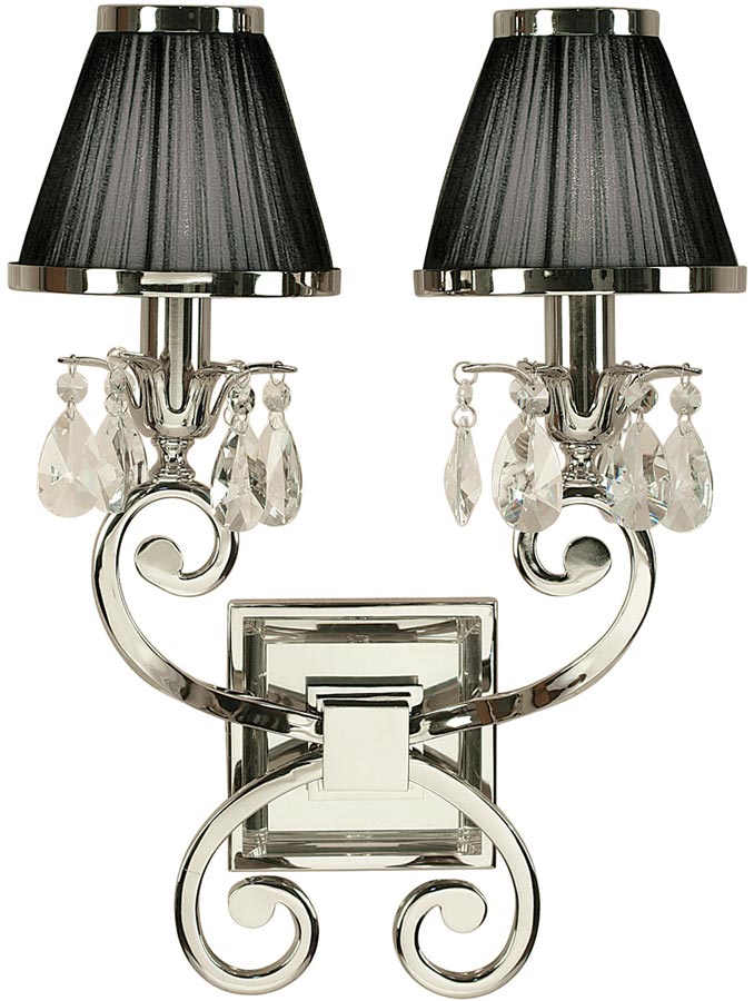 Oksana Nickel Twin Wall Light Crystal Drops Black Shades