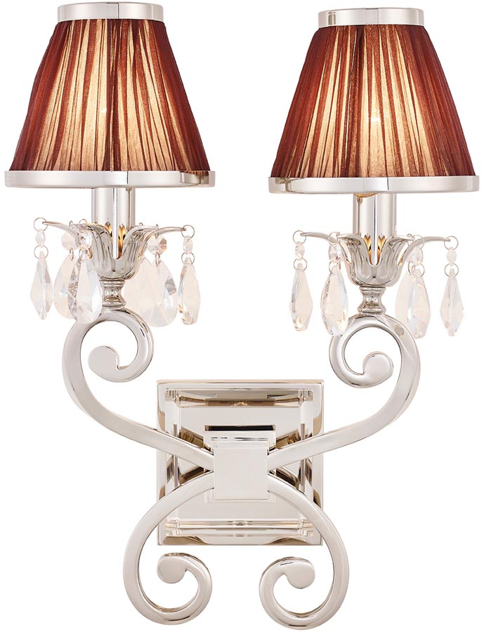 Oksana Nickel Twin Wall Light Crystal Drops Chocolate Shades