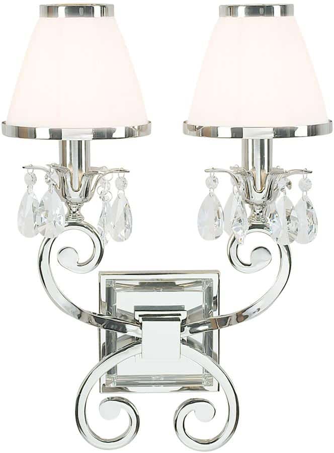 Oksana Nickel Twin Wall Light Crystal Drops White Shades