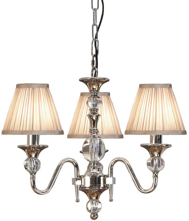 Polina Nickel 3 Light Classic Chandelier With Beige Shades