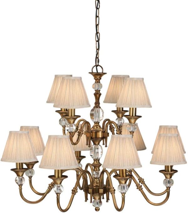 Polina Brass 12 Light Classic Chandelier With Beige Shades