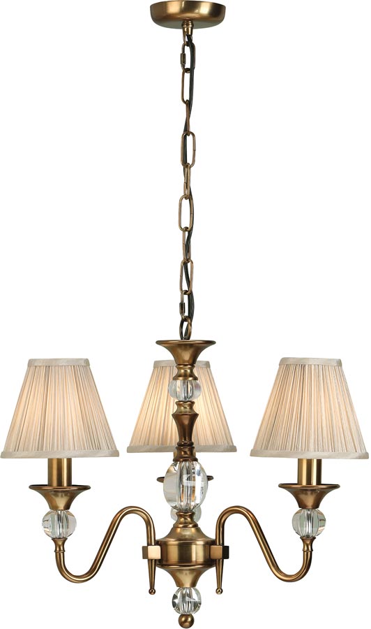 Polina Brass 3 Light Classic Chandelier With Beige Shades