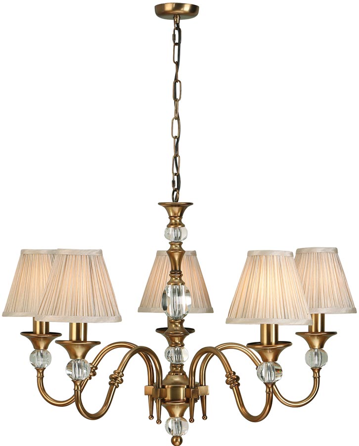 Polina Brass 5 Light Classic Chandelier With Beige Shades