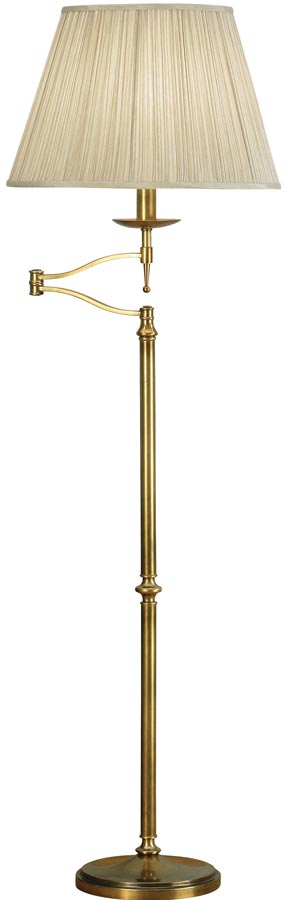 Stanford Antique Brass Swing Arm Floor Lamp With Beige Shade