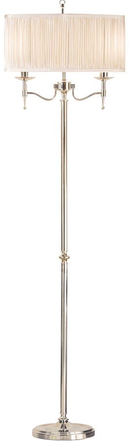 Stanford Nickel 2 Light Candelabra Floor Lamp With Beige Shade