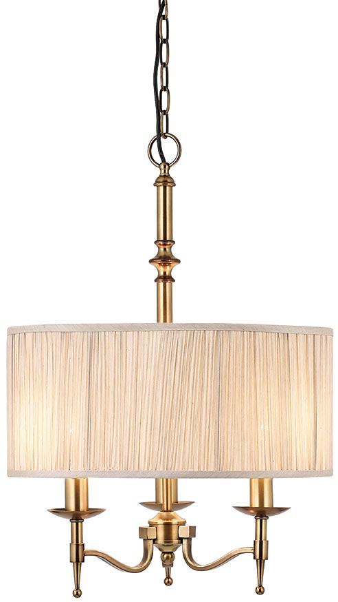 Stanford Antique Brass 3 Light Pendant With Beige Shade
