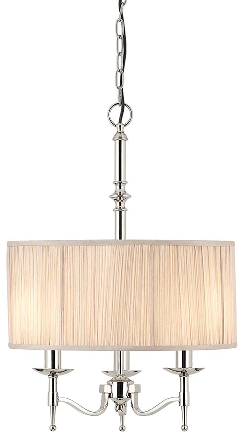 Stanford Nickel 3 Light Candelabra Pendant With Beige Shade