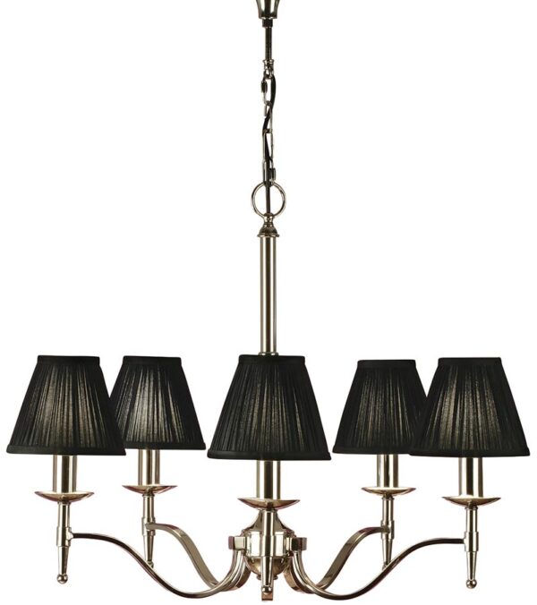Stanford Polished Nickel 5 Light Chandelier With Black Shades