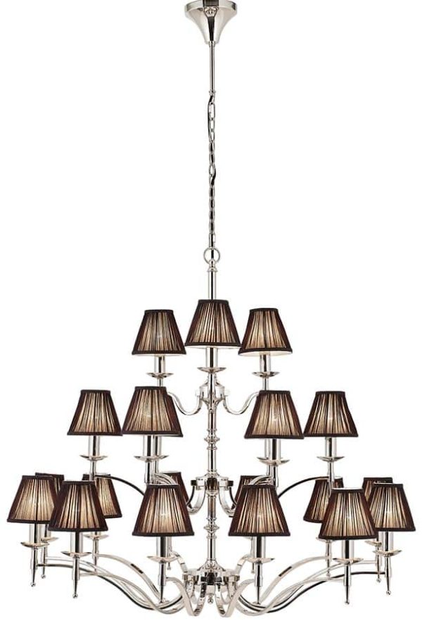 Stanford Nickel 21 Light Large Chandelier With Black Shades