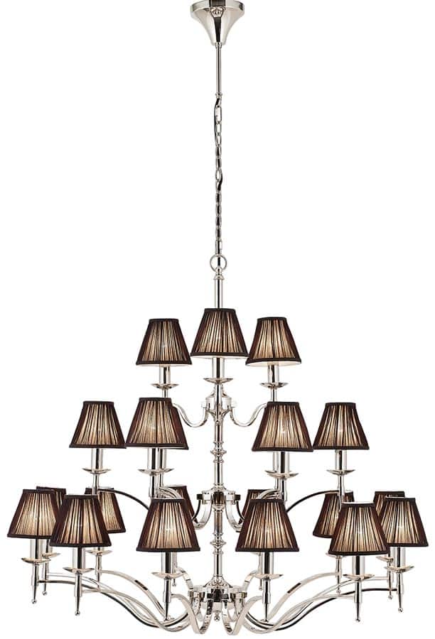 Stanford Nickel 21 Light Large Chandelier With Black Shades 63639 Stanford Nickel 21 Light Large Chandelier With Black Shades