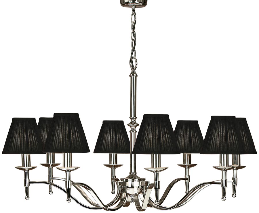 Stanford Polished Nickel 8 Light Chandelier With Black Shades 63642 Stanford Polished Nickel 8 Light Chandelier With Black Shades