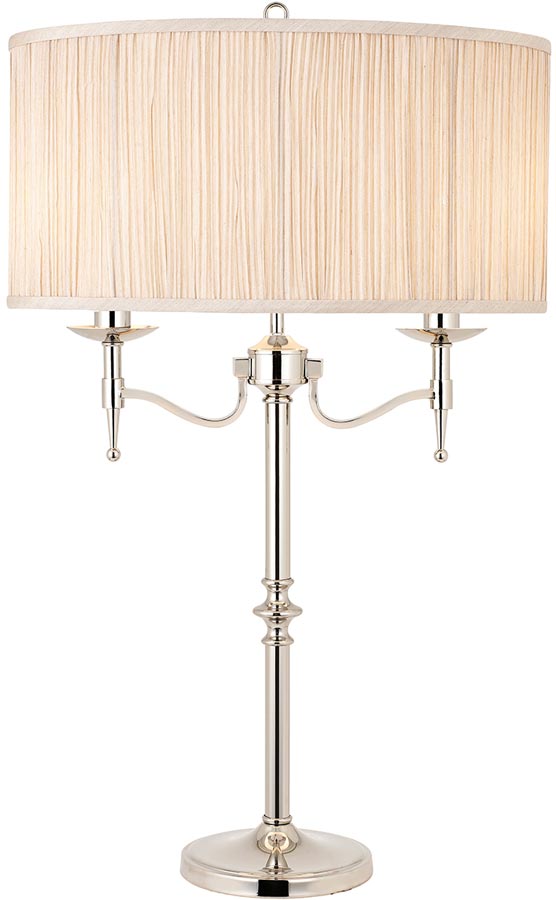 Stanford Nickel 2 Light Candelabra Table Lamp With Beige Shade