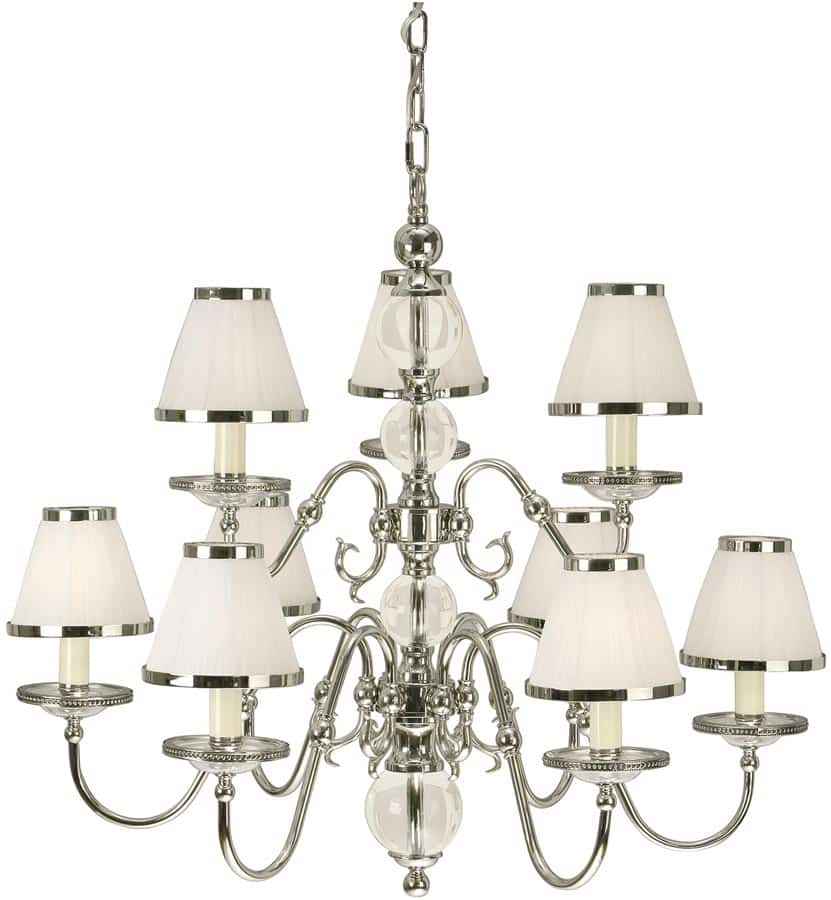 Tilburg Nickel 9 Light Large Chandelier With White Shades