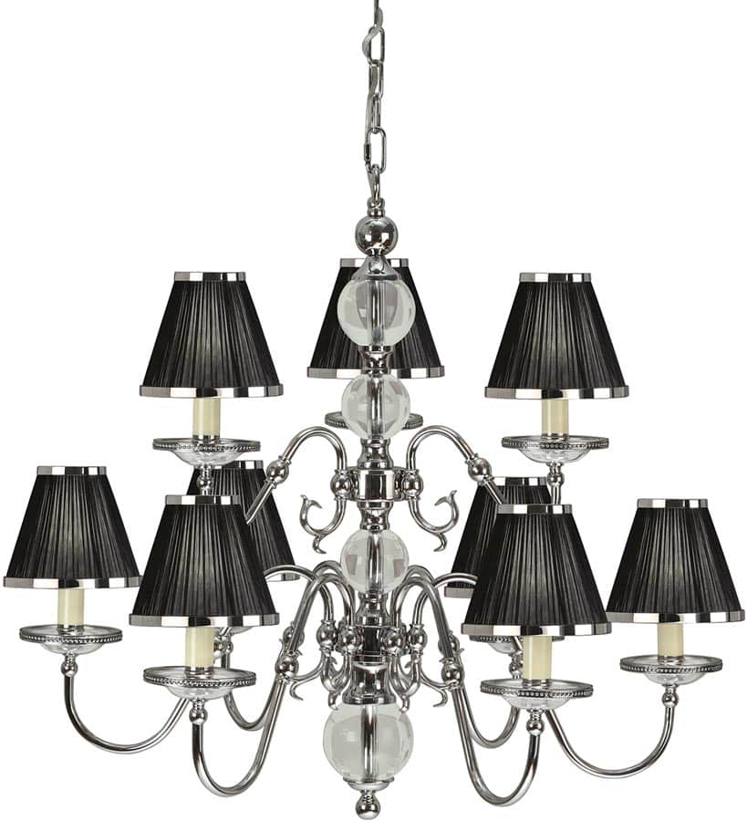 Tilburg Nickel 9 Light Large Chandelier With Black Shades 63719 Tilburg Nickel 9 Light Large Chandelier With Black Shades