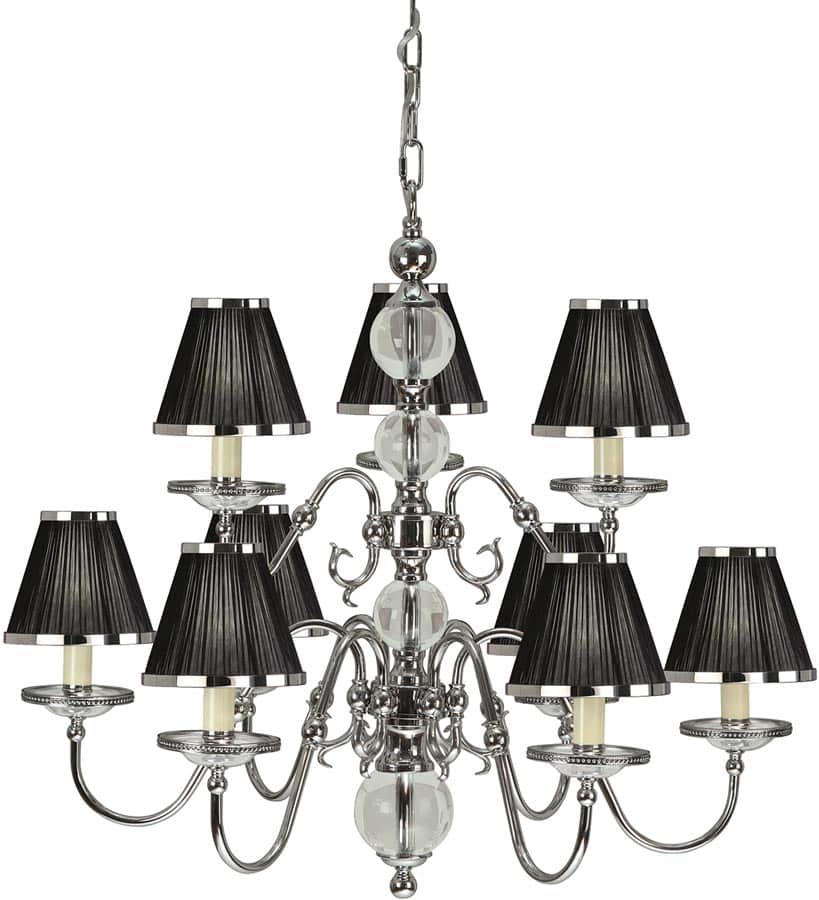 Tilburg Nickel 9 Light Large Chandelier With Black Shades