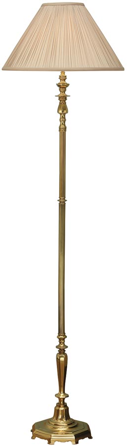 Asquith Victorian Cast Brass Floor Lamp With Beige Shade