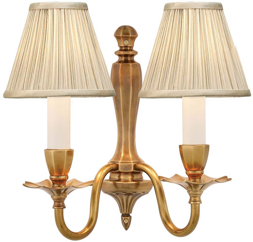 Asquith Victorian Brass Twin Wall Light With Beige Shades