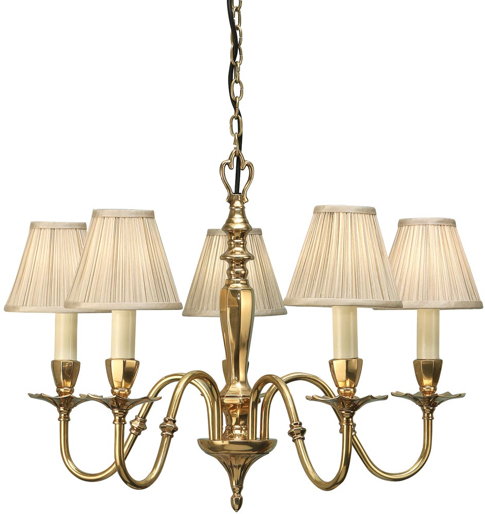 Asquith Victorian Brass 5 Light Chandelier With Beige Shades