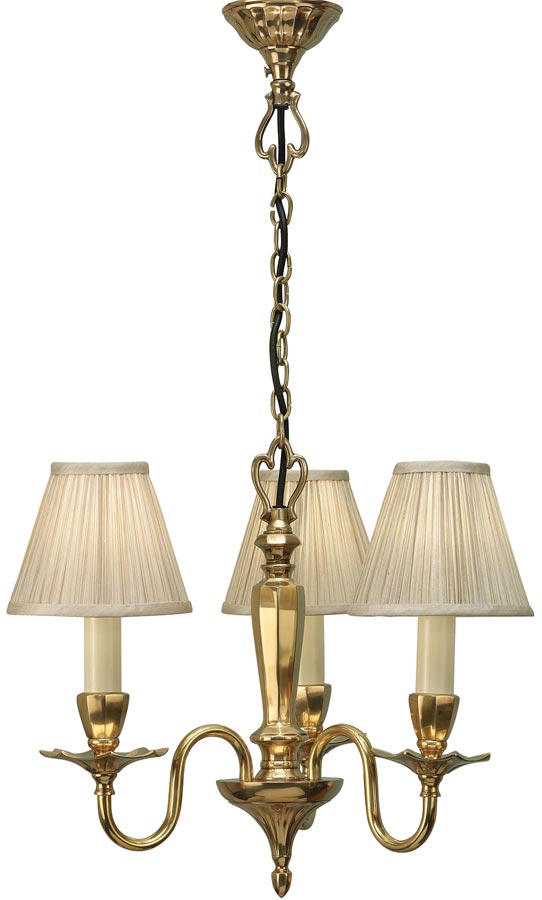 Asquith Victorian Brass 3 Light Chandelier With Beige Shades