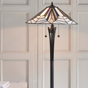 Astoria Tiffany 2 light floor lamp in Art Deco design showing top half in living room