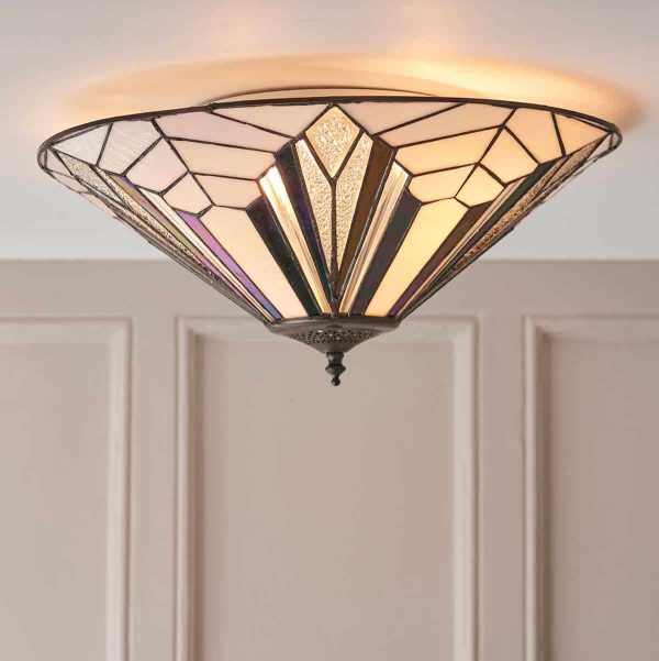 Astoria Tiffany 2 Lamp Flush Ceiling Light Art Deco Design