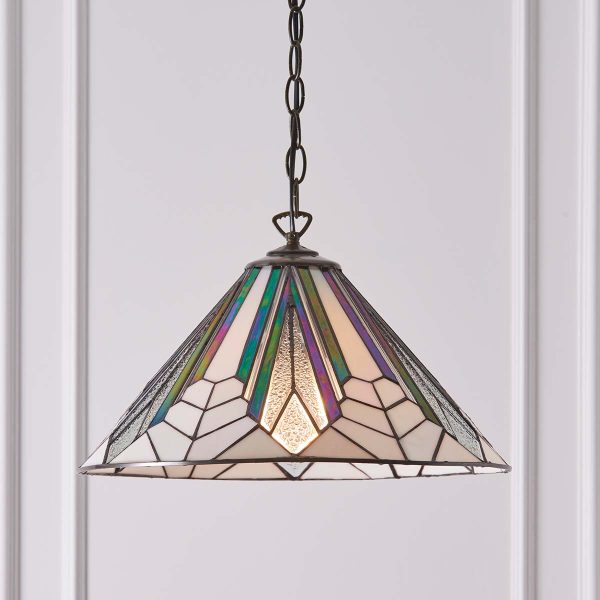 Astoria medium Tiffany 1 lamp Art Deco pendant light shown on room ceiling