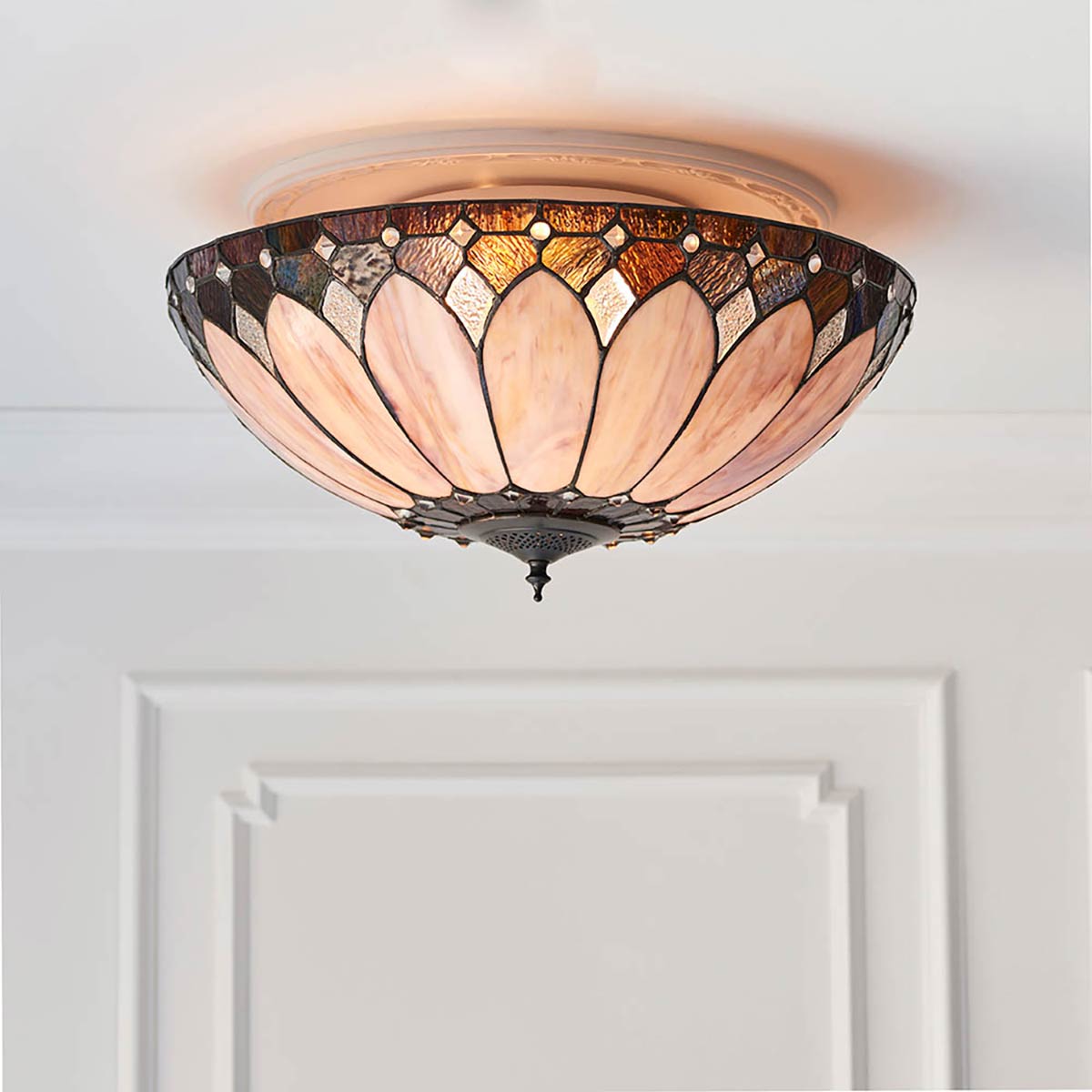 Brooklyn Large 2 Light Flush Tiffany Light in Art Deco Style