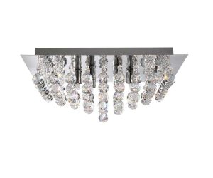 Hanna square 4 light flush crystal ceiling light in polished chrome on white background