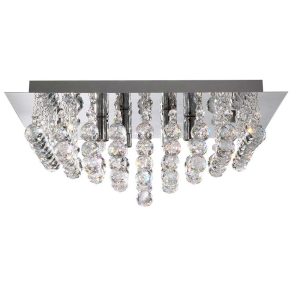 Hanna square 4 light flush crystal ceiling light in polished chrome on white background