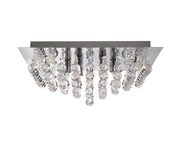 Hanna square 4 light flush crystal ceiling light in polished chrome on white background