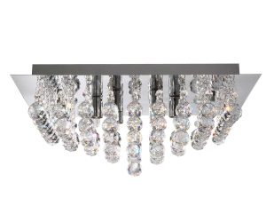 Hanna square 6 light flush crystal ceiling light in polished chrome on white background