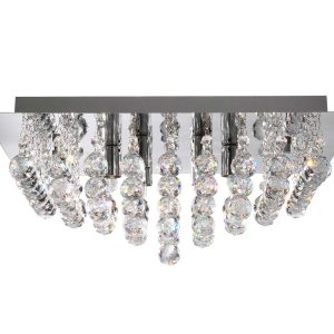 Hanna square 6 light flush crystal ceiling light in polished chrome on white background