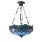 Blue Dragonfly Medium 3 Light Tiffany Uplighter Pendant