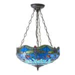 Blue Dragonfly Medium 3 Light Tiffany Uplighter Pendant